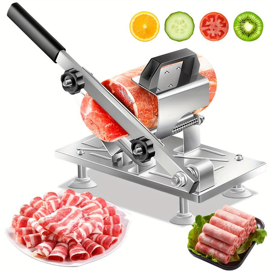 Manual Meat Slicer, Stainless Steel Food Slicer with Adjustable Thickness, Sharp 430 Steel Blade for Slicing Frozen Meat