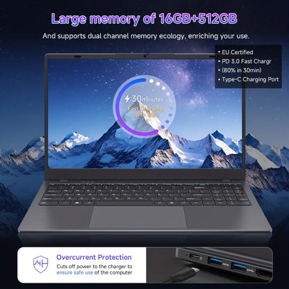 15.6 Inch Ultra-Thin Laptop, Intel Pentium 6500Y, 8GB RAM 256GB SSD, 4K Dual-Screen Support, Quad Stereo Speakers