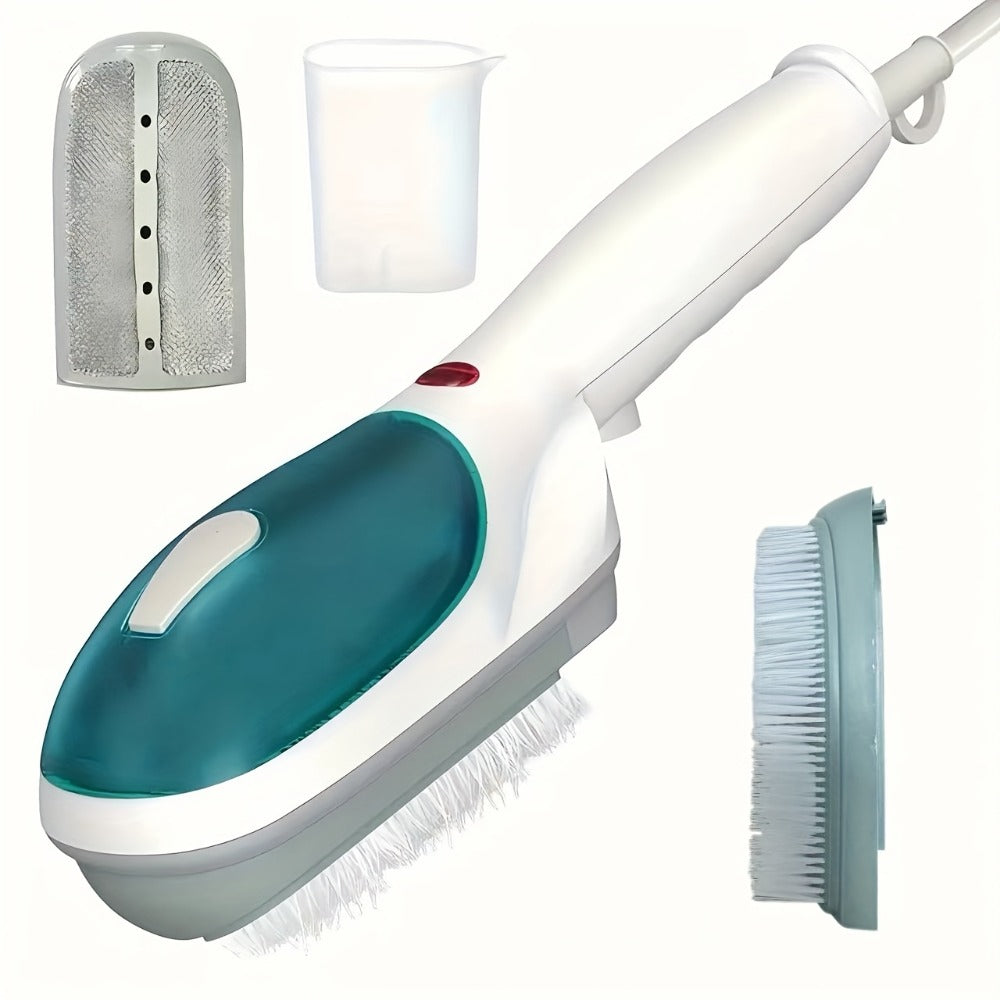 Green Handheld Garment Steamer and Dry Iron with Heated Face, Removable Brush and Filling Cup