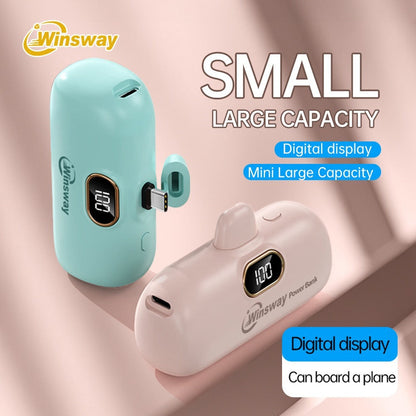 Power Bank 5000mAh Mini USB-C Plug-In Style with Digital Display in Pink or White for Travel