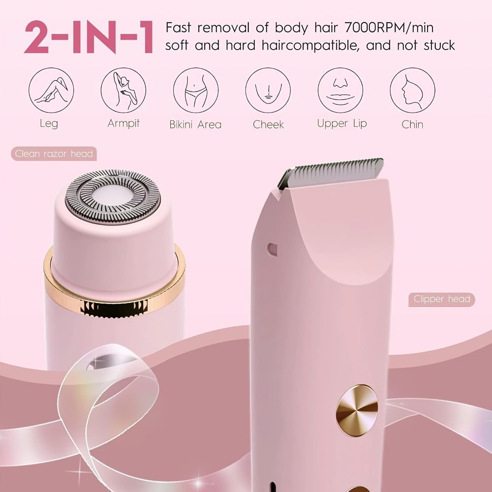 Women's Hair Trimmer 2-in-1 Bikini Trimmer & Electric Shaver - USB Rechargeable Dual Head Design