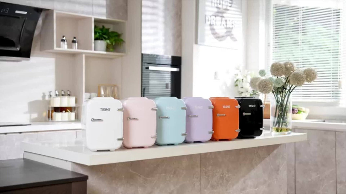 Mini Fridge 4 Liter 6 Cans - Thermoelectric Cooler and Warmer, 110V AC & 12V DC Portable Small Refrigerator for Bedroom