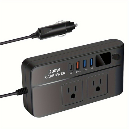 200W Car Power Inverter DC 12V to AC 110V with USB-C PD 20W & QC3.0 Fast Charging for Garden, Patio and Yard Use