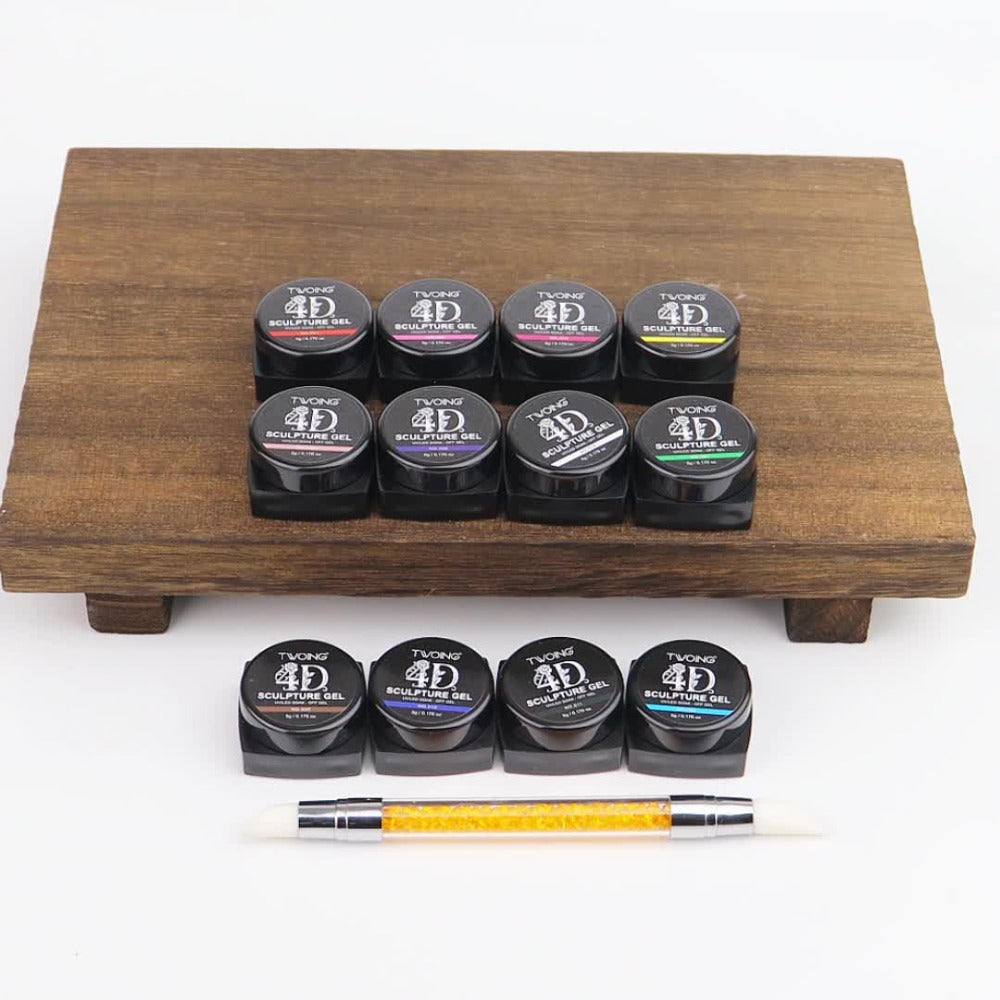 Nail Sculpting Gel Kit 3D 4D 12 Colors with Carving Pen – Firm Non-Sticky Soak-Off Sculpture Gel for Flowers, Leaves