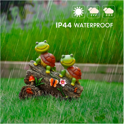 Solar Garden Turtle Statue with 4 LED Lights IP44 Waterproof Resin Frog Face Turtle Figurine Outdoor Decor for Patio Lawn Yard Holiday