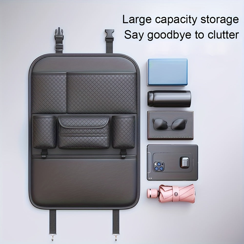 Car Seat Back Organizer – Large Capacity PU Leather Backseat Storage Bag | Multi-Compartment for Tablets, Laptops