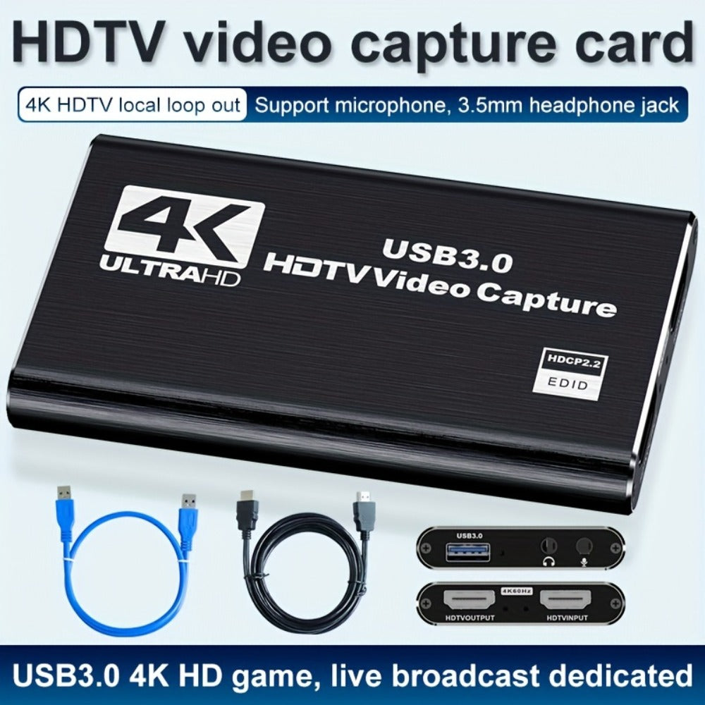 HDMI Capture Card with Microphone & 4K Loop-Out for Streaming, 1080P 60fps USB Video Recorder for Gaming