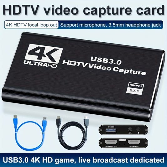 HDMI Capture Card with Microphone & 4K Loop-Out for Streaming, 1080P 60fps USB Video Recorder for Gaming