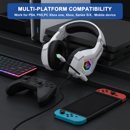 GS450 Gaming Headset Surround Stereo with LED Lights & Memory Earmuffs for Bedside Audio, Alarms and Room Entertainment