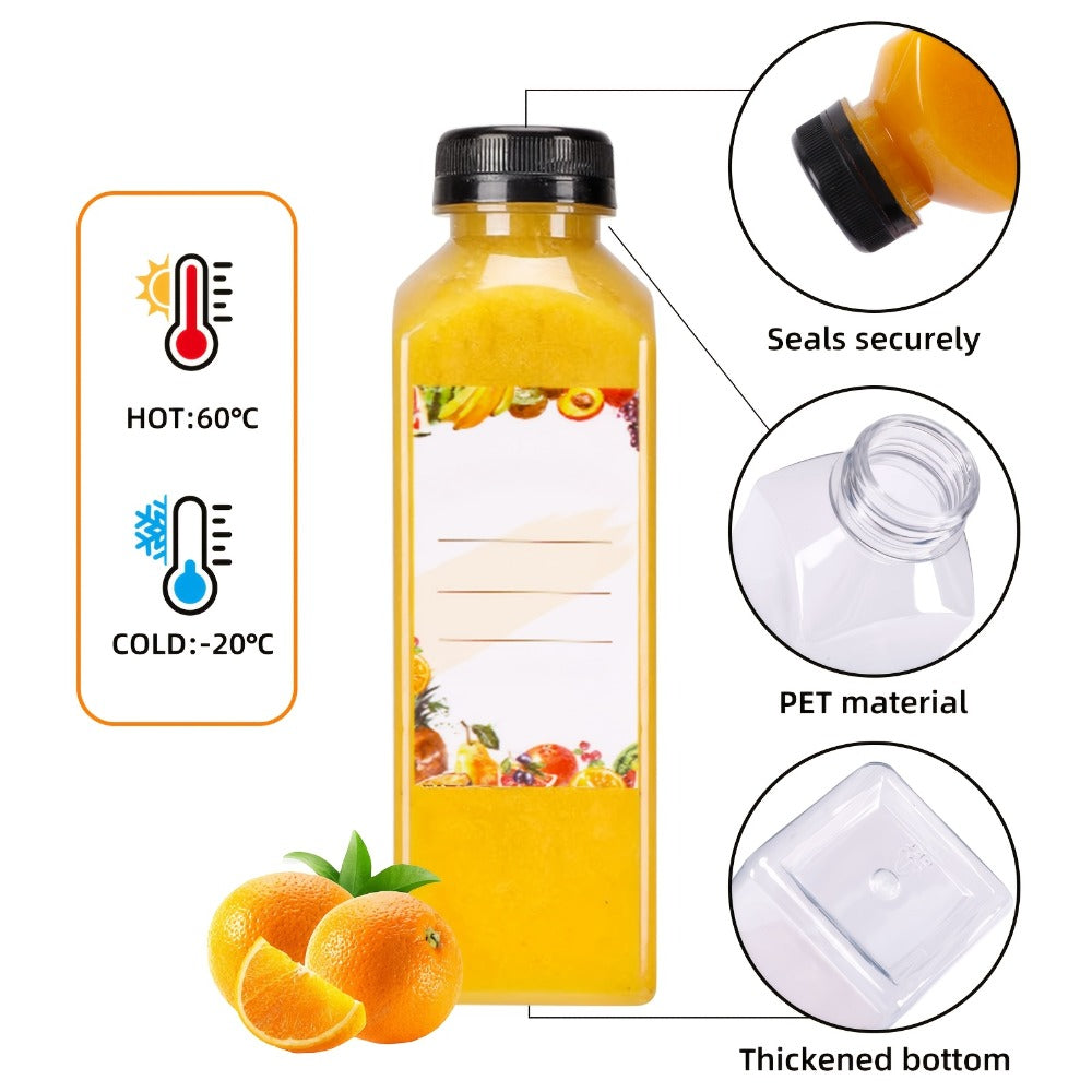 Plastic Juice Bottles with Caps 128pcs Bulk - Clear Reusable Beverage Bottles with Lids for Entryways, Bedrooms and Living Spaces