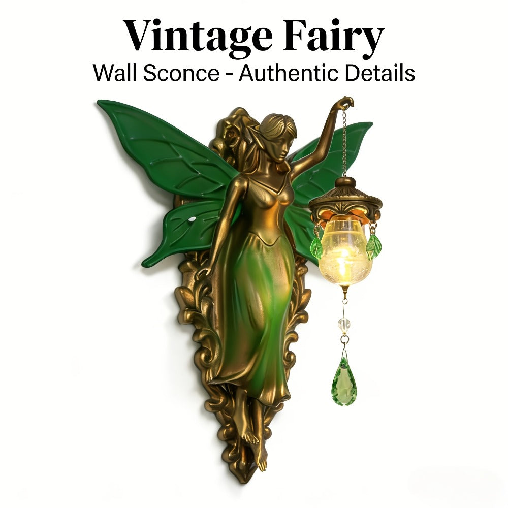 Fairy Statue Wall Decor 9.84in Fantasy Forest Fairy Sculpture, Carved Green Leaf Art Wall Hanging Ornament for Bedroom Living Room