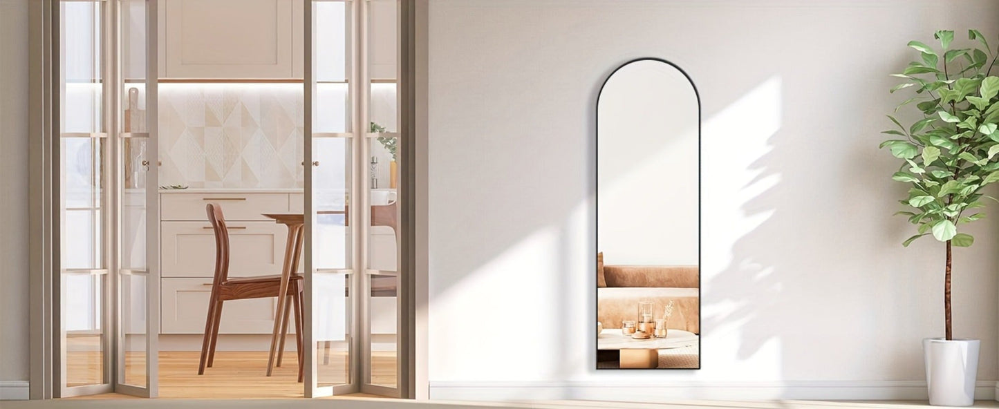 Full Length Mirror Floor Standing with LED Light – Arched & Rect Aluminum Frame Dressing Mirror for Bedroom Living Room, Black/Golden/White