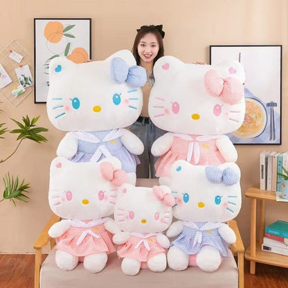 Hello Kitty Dress Up Plush 13.78 Inch, Sanrio Licensed KT Cat Stuffed Doll in Plaid Outfit