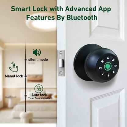 Matte Black Smart Door Knob Lock with Fingerprint & Keypad, App Control, Auto Lock for an Everyday Personal Care Routine