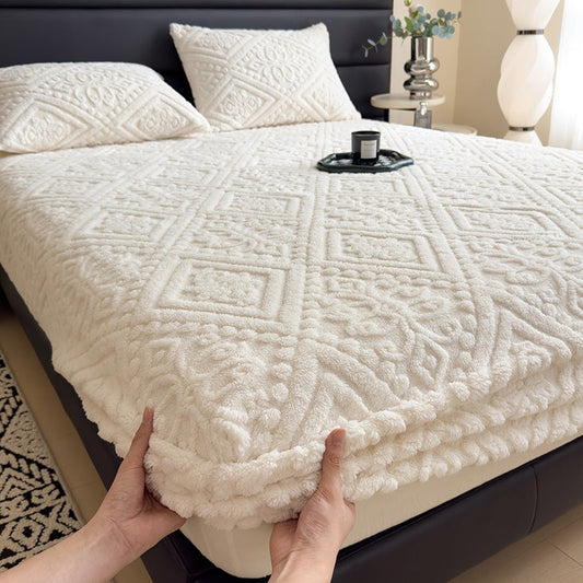 Bed Sheets, Single Jacquard-Knit Embossed Fitted Sheet with 11.4-Inch Pocket, Five Colors and Twin-to-King Sizes