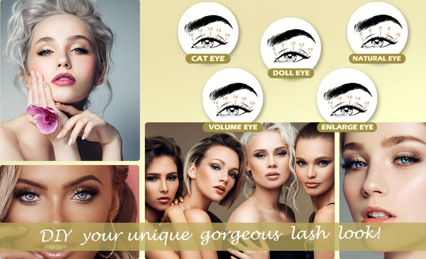 156-Piece Self-Adhesive Lash Cluster Tray with Yellow and Pink Tweezers in NATURAL Style and 14.5cm Case