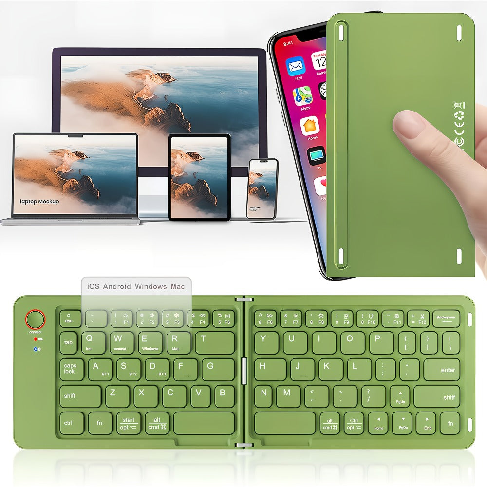 Double-Fold Pocket Bluetooth Keyboard Rechargeable Ultra- Travel Wireless Keyboard Compatible for an Everyday Personal Care Routine