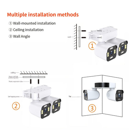 Dual-Lens PTZ Outdoor Security Camera with 2.4GHz WiFi, Wired Power and Single- or Two-Camera Options