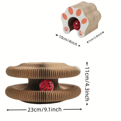 Cat Scratching Board with Ball Track & Bells – Foldable Organ Cardboard Scratcher Pad, Interactive Cat Toy for Indoor Cats