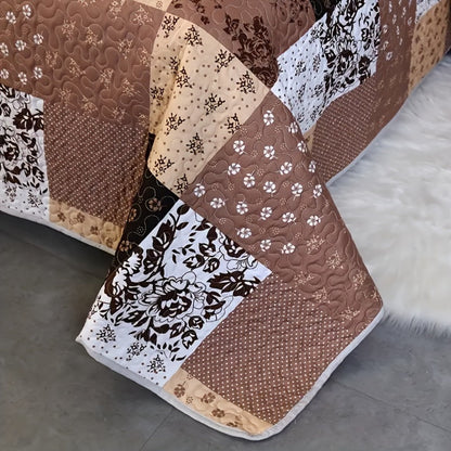 Patchwork Quilted Bedspread Set 3 Piece - 1 Quilt & 2 Pillow Shams All-Season Breathable 100% Polyester Bedding Set for Bedroom Dorm