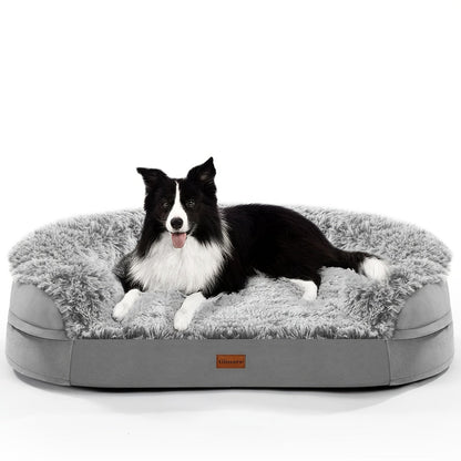 Egg-Crate Foam Dog Bed with Plush Bolsters and Rectangle or Semicircle Large-Size Shape Options