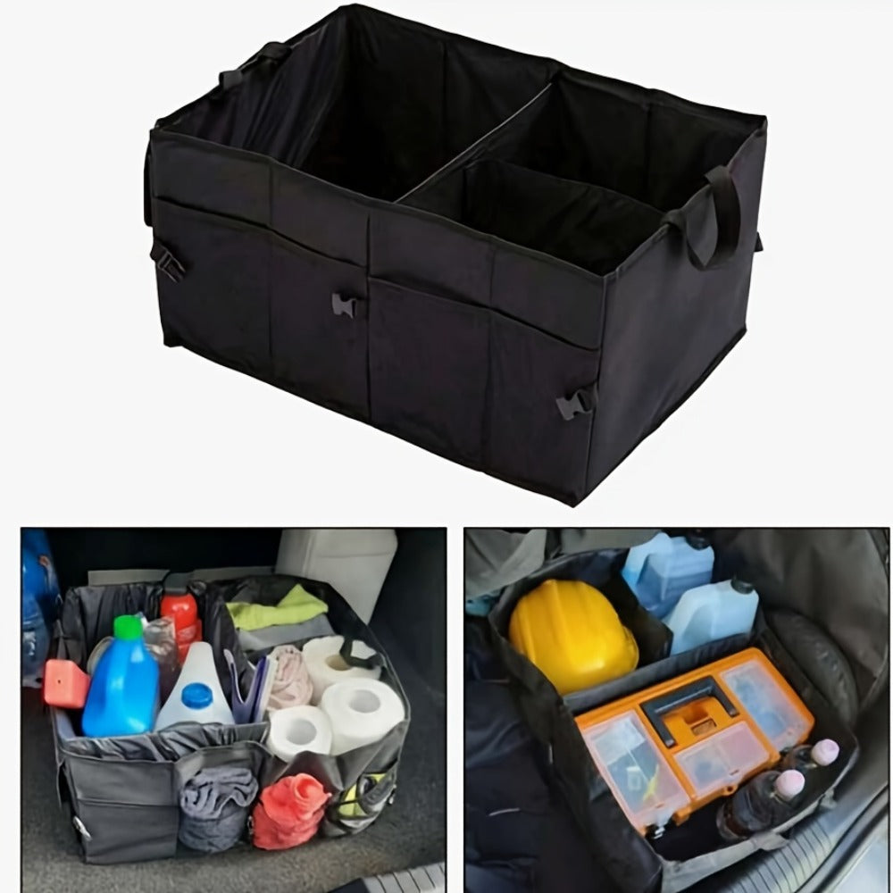 Car Trunk Storage Bag – Large Capacity Insulated Foldable Box with Handle for SUVs & Sedans, Sturdy Car Parts & Tools Organizer, Black
