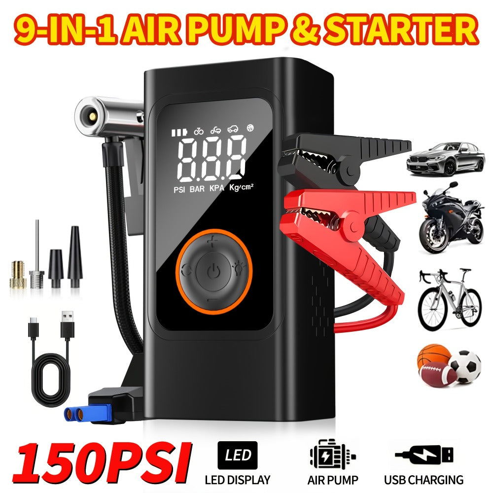Portable Tire Inflator Air Compressor 150PSI – Cordless Smart Air Pump with Digital Pressure Gauge, LCD Display, 3X Fast Inflation