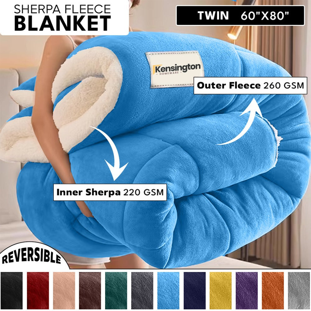 480GSM Sherpa Fleece Blanket, Double-Sided Heavy Throw for Couch, Bed & Travel, Reversible All Season
