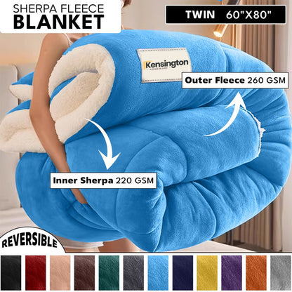 480GSM Sherpa Fleece Blanket, Double-Sided Heavy Throw for Couch, Bed & Travel, Reversible All Season