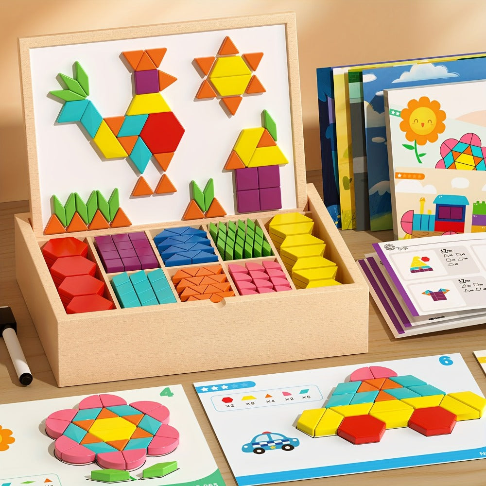 Magnetic Wooden Puzzle Board for Kids, 128/180/220/280 PCS Geometric Shape Recognition & Logical Thinking Toy