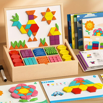 Magnetic Wooden Puzzle Board for Kids, 128/180/220/280 PCS Geometric Shape Recognition & Logical Thinking Toy