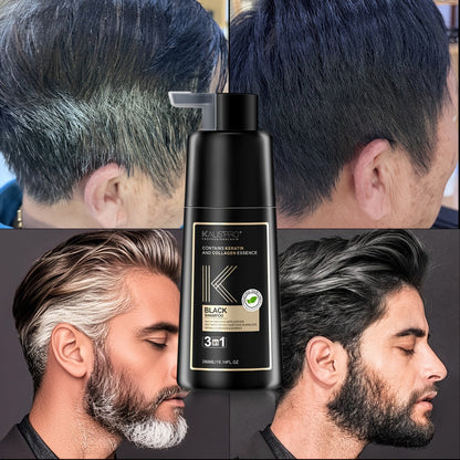 Men's 3-in-1 Black Hair & Beard Dye Shampoo, 8-Minute Gray Coverage, Ammonia-Free Natural Color