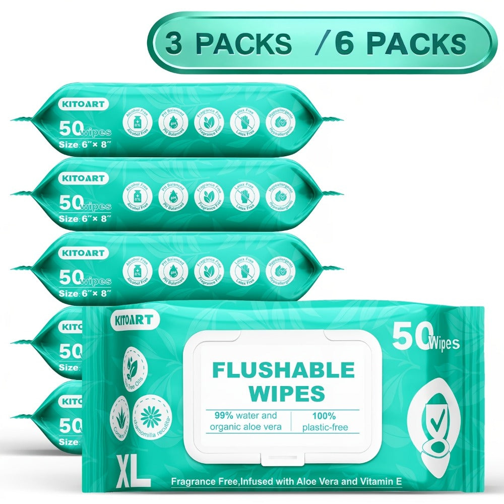 Flushable Wet Wipes Adult XL Unscented No Alcohol Septic Safe Toilet Wipes Portable Family Size for Bathroom Outdoor Camping Travel Hygiene