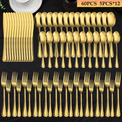 Large Flatware Set with 60-, 65- or 84-Piece Silver, Gold or Black Options and Chopstick Configurations
