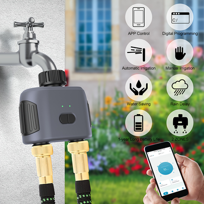 WiFi Sprinkler Timer Smart 2-Zone Irrigation System with App & Alexa Voice Control, for Garden, Lawn and Yard Watering
