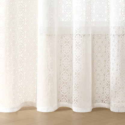 White French-Style Lace Sheer Curtain Panel with Rod-Pocket Header and Three Length Options