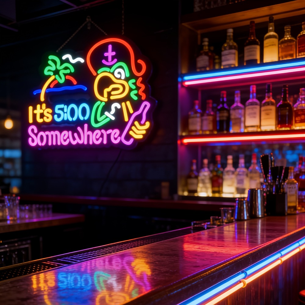 Neon Light Sign Beer O'Clock It's 5 O'Clock Somewhere Bar Sign LED Wall Decor for Man Cave Home Bar Pub Game Room Party Birthday Bedroom