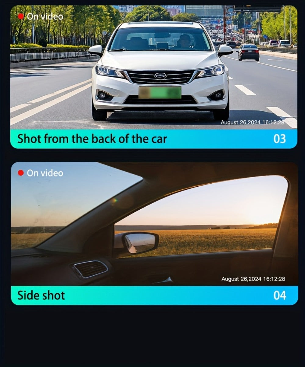 360° 4-Channel Dash Cam 1080P Front + 720P Rear Left Right Full Coverage, WDR Night Vision, G-Sensor, Loop Recording