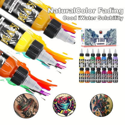 Tattoo Ink 7- or 14-Color Set with 1oz 30ml Bottles and Three Palette Configurations with Item-Specific Color, Capacity and Bottle Choices