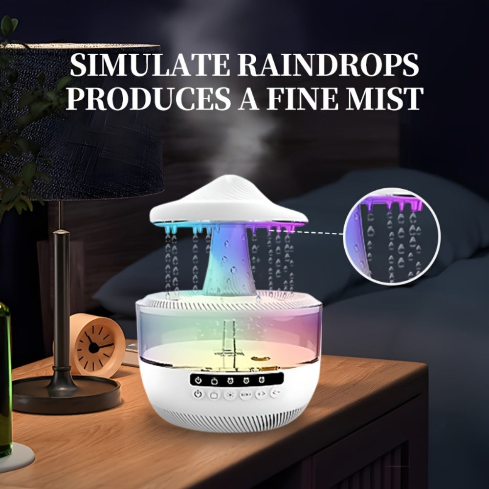 Cool Mist Humidifier with 7-Color Night Light Raindrop Music Design Dual Mist Output 26dB Ultra-Quiet 24H Operation Visible Water Level
