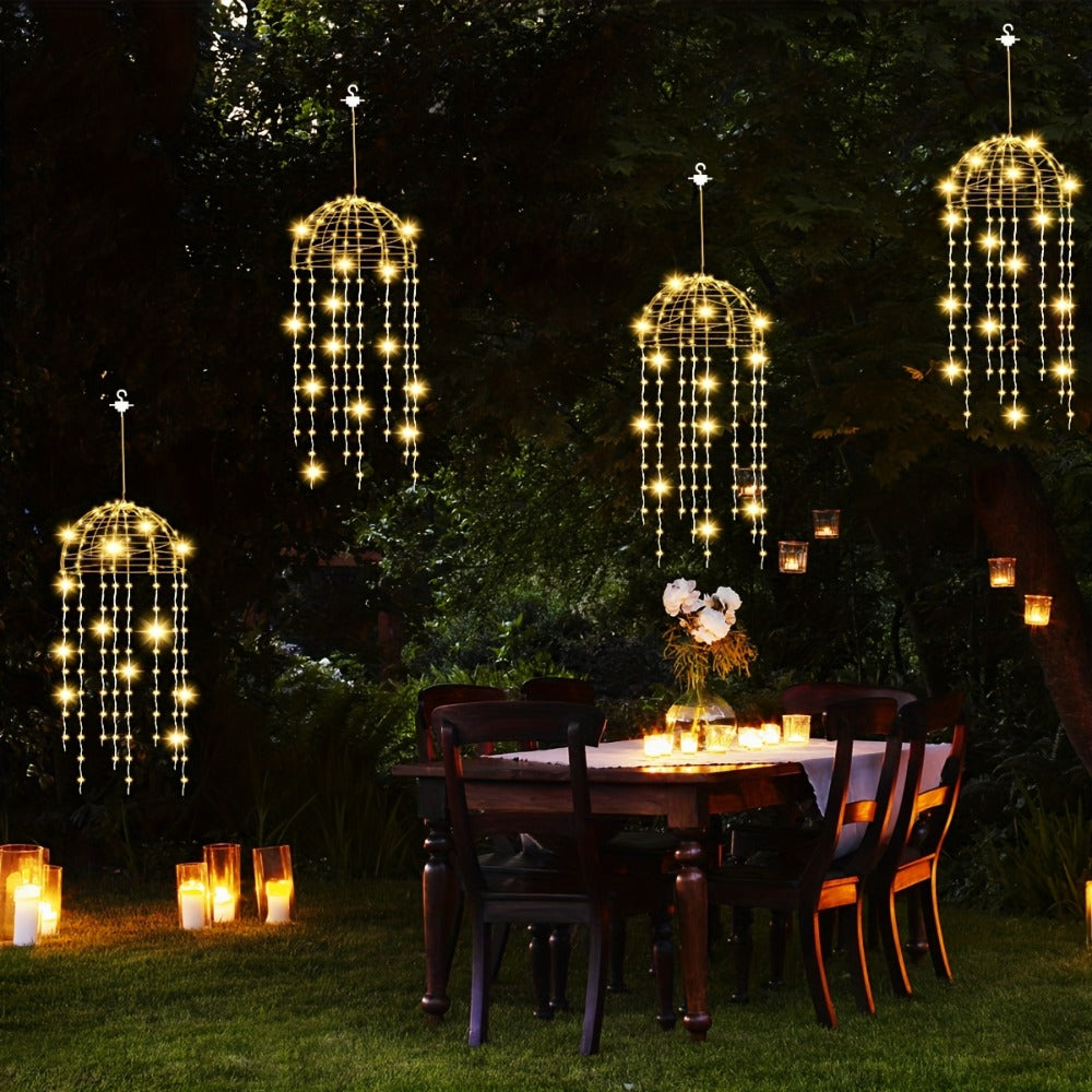 Solar Hanging Jellyfish Lights Outdoor 4 Pack for Garden, Pathway and Patio Lighting, with the Listed Configuration
