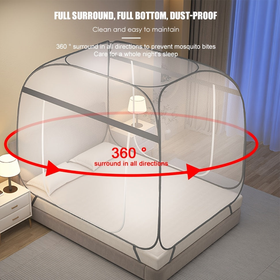 Mosquito Net Canopy Bed, Yurt Style 360° Full Coverage, Stainless Steel Frame, Easy Open Design for Bedroom