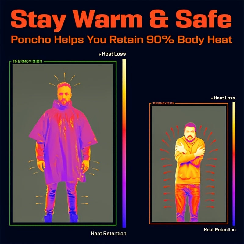 Emergency Mylar Survival Blanket Poncho 6-Pack | Waterproof Windproof Thermal Foil Space Blanket with Hood | Retains 90% Body Heat |