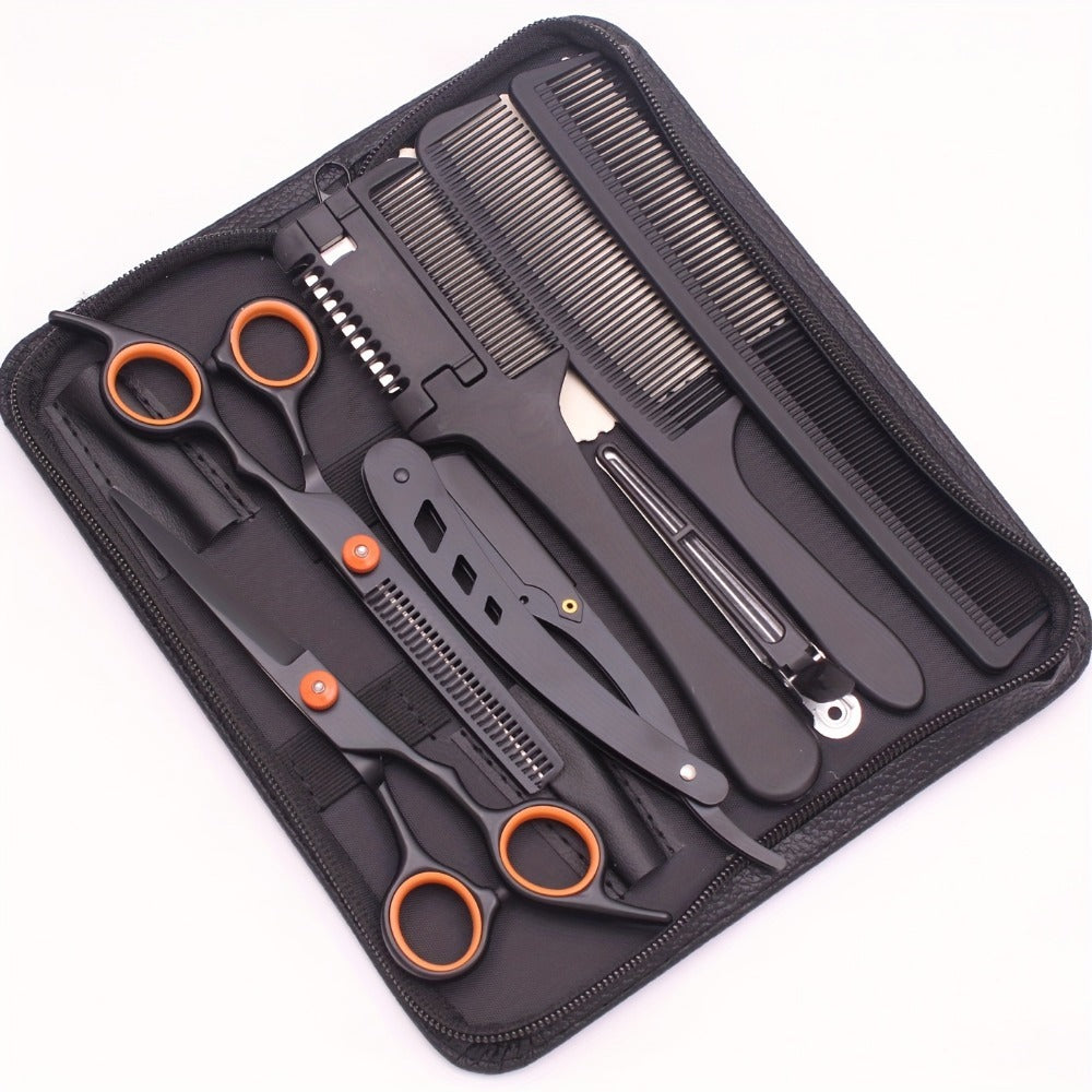 Hair Scissors Set 3 Pieces Japanese Steel – 6 Inch Thinning Shears, Razor Comb & Detangling Comb, Ambidextrous Texturizing Kit for Salon