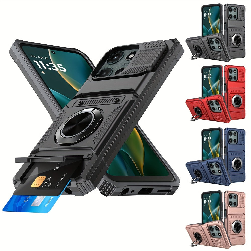 Wallet Moto G 5G 2025 2024 Case Card Holder 360° Ring Stand Dual Layer with the Listed Color, Size or Set Options for Everyday Carry