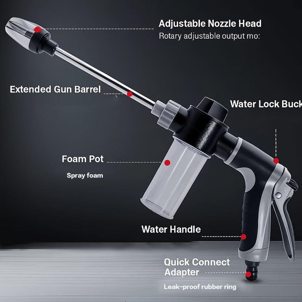 High Pressure Car Wash Gun with Long Extension Rod – Adjustable Spray Nozzle, Leak-Proof Connector, Fits Garden Hose