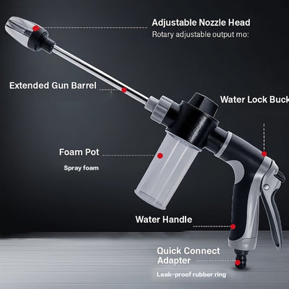High Pressure Car Wash Gun with Long Extension Rod – Adjustable Spray Nozzle, Leak-Proof Connector, Fits Garden Hose