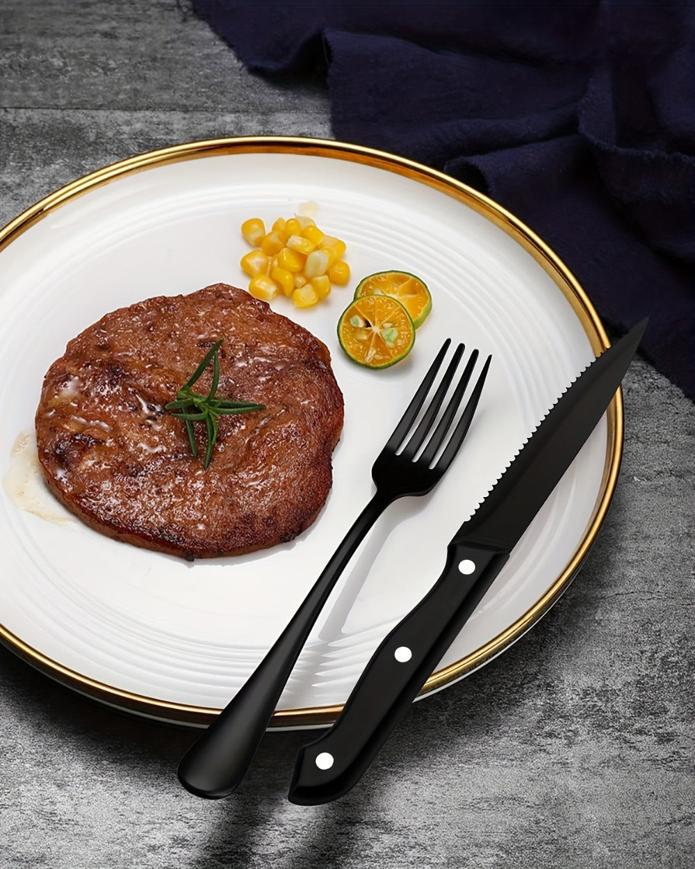 Serrated Steak Knife Dining Set with Six-Piece Place Settings, 24 or 48 Utensils in Silver or Black