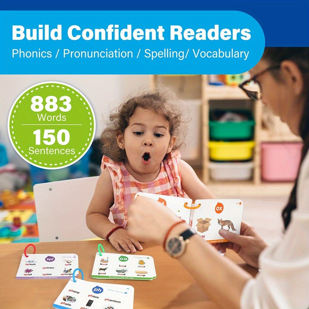 Phonics Flash Cards for Kids 76 Cards 24 Principles, CVC Digraphs Consonant Blends Long Vowels