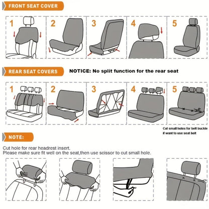Car Seat Covers 5-Seat Breathable Fabric Full Set with Front and Rear Pieces in Ten Color Options